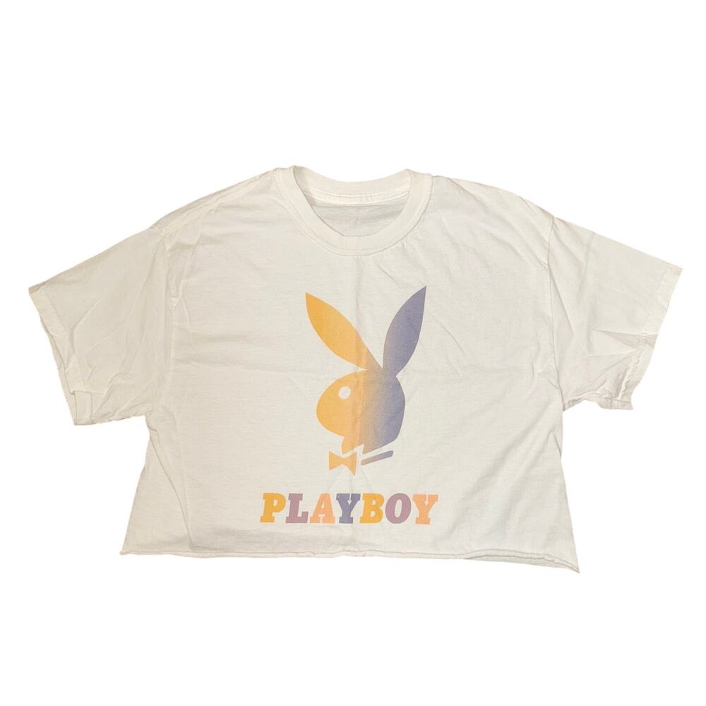 vintage playboy vibes - cropped tee with a pastel ombré logo